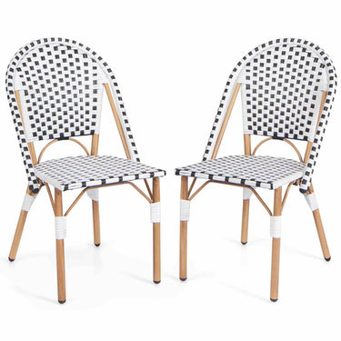 Bistro Chair Set of 2, Outdoor Armless Dining Chairs with Hand-woven Rattan - PatiojoyAU