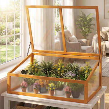 Wood Cold Frame Greenhouse with Transparent Flip-top Roof, Small Indoor Outdoor Hot House