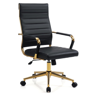 Ribbed PU Leather Office Chair with Armrests and Reclining Backrest