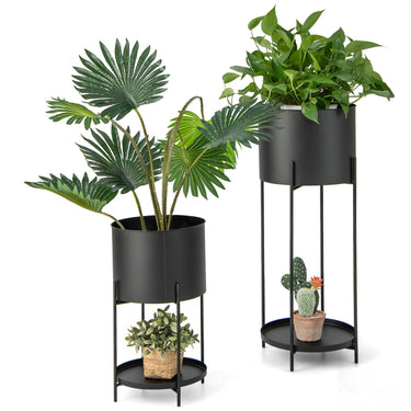 Metal Planter Pot Stand Set of 2, Flowerpots with Stands, Drainage Holes, Metal Floor Planter Set - PatiojoyAU
