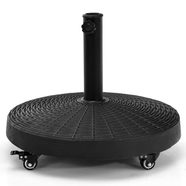 24kg Round Resin Umbrella Base, Rattan Designed Outdoor Umbrella Stand W/Lockable Wheels - PatiojoyAU