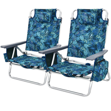 2-Pack Backpack Beach Chair, 5-Position Outdoor Reclining Chairs w/Head Pillow, Storage Pouch - PatiojoyAU