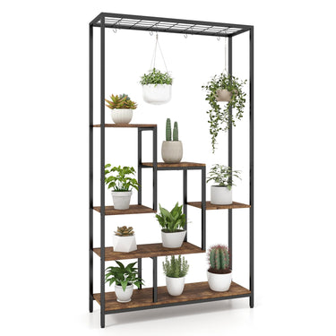 6-tier Tall Plant Stand, 180 CM Metal Indoor Plant Shelf w/ 10 Hanging Hooks & Wire Shelf for Multiple Plants - PatiojoyAU