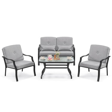 4 Piece Patio Furniture Set, Outdoor Conversation Set with Seat Back Cushions & Waist Pillows - PatiojoyAU