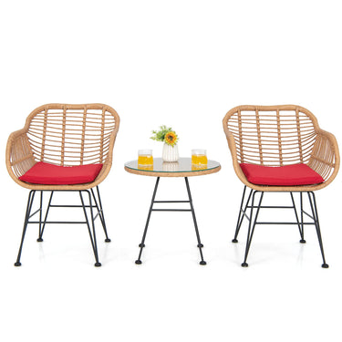 Patio Bistro Set, Outdoor PE Rattan Armchairs with Tempered Glass Coffee Table - PatiojoyAU