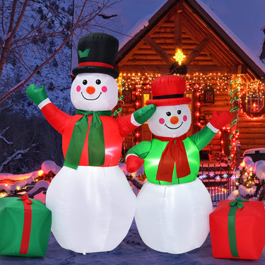 1.82M & 1.52M Christmas Inflatable Snowmen with Built-in LED Lights & Powerful Blower