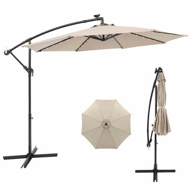 3m Solar Patio Offset Umbrella, Cantilever Umbrella with 40 LED Lights - PatiojoyAU