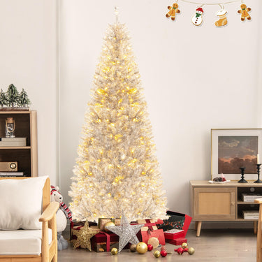 1.8 M Artificial Xmas Tree Silver with Tinsel Leaves and 790 Branch Tips