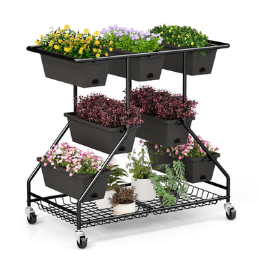 Vertical Raised Garden Bed w/7 Planter Boxes, Storage Baskets, Drainage Holes, 4 Lockable Casters - PatiojoyAU