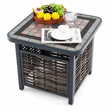55cm Outdoor PE Rattan Side Table, All Weather Patio Square End Table with Resin Tabletop - PatiojoyAU