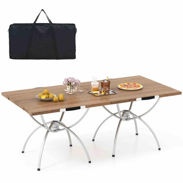 2 Pack Folding Camping Table, Extendable Lightweight Picnic Table w/Wood-grain Tabletop - PatiojoyAU