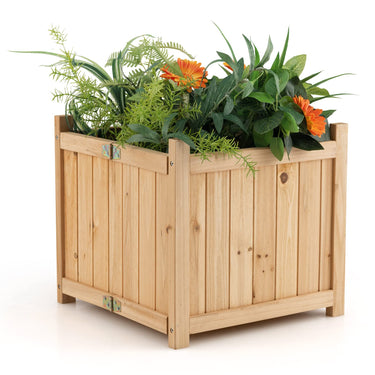 Fir Wood Raised Garden Bed, Outdoor Elevated Planter w/Drainage Hole - PatiojoyAU