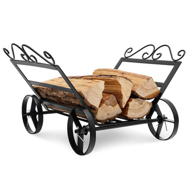 Decorative Firewood Rack, Rustproof Steel Log Storage Rack w/ 4 Wheels - PatiojoyAU