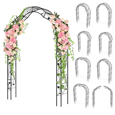 2.5M Tall Metal Arbour Archway 2 Half Arches, Garden Arch Arbor Trellis for Climbing Plants Roses Vines - PatiojoyAU