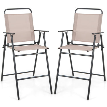 Outdoor Folding Bar Chair Set of 2, Bar-Height Patio Chairs with Backrest, Armrests - PatiojoyAU