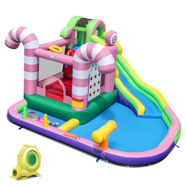9-in-1 Sweet Candy Inflatable Water Slide Bounce House with Slide