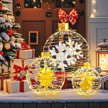 3 PCS Pre-Lit Lantern Balls Hanging/Standing Christmas Ornaments with 732 Bright LED Lights