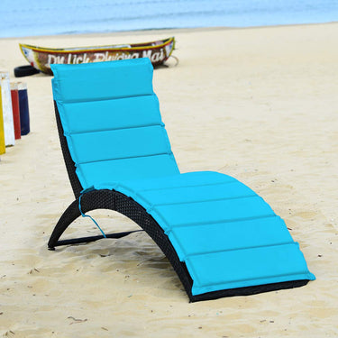 Foldable Patio Rattan Wicker Lounge Chair, Outdoor Reclining Sun Lounger Chair, Portable Rattan Chaise Chair with Cushion - PatiojoyAU