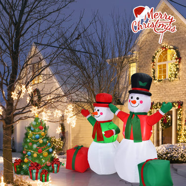 1.82M & 1.52M Christmas Inflatable Snowmen with Built-in LED Lights & Powerful Blower