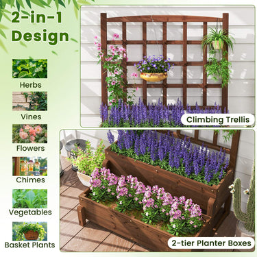 2-Tier Wood Planter Box w/Drainage Holes Legs Twisting Rope