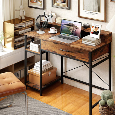 106 cm Computer Desk with Storage and 2-tier Rack