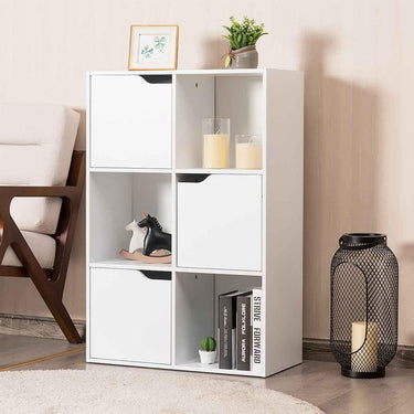 6-Cube Units Display Shelf with 3 Open Compartments and 3 Closed Compartments for Living Room/Bedroom