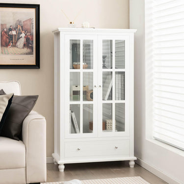 139 cm Bookcase Cabinet with Tempered Glass Doors and Adjustable Shelf
