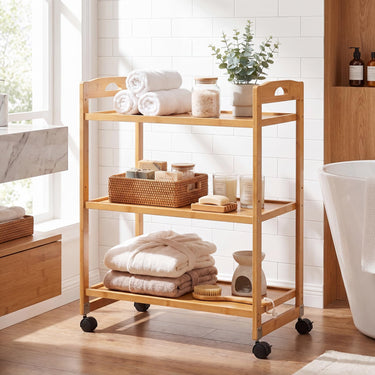 3-Tier Storage Rolling Cart, Bamboo Utility Cart