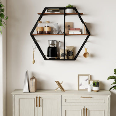 3-Tier Decorative Floating Wall Shelves with Solid Metal Frame
