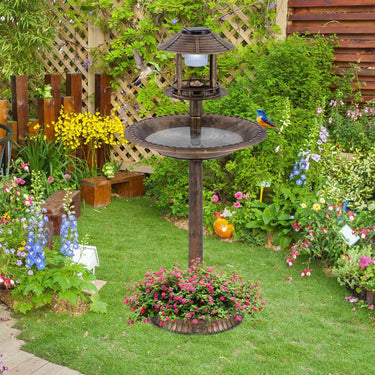 Outdoor Solar Lighted Bird Bath, 3-in-1 Pedestal Bird Feeder