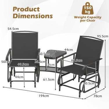 2-Seater Outdoor Glider Bench w/ 2-Tier Center Table Patio Rocking Loveseat