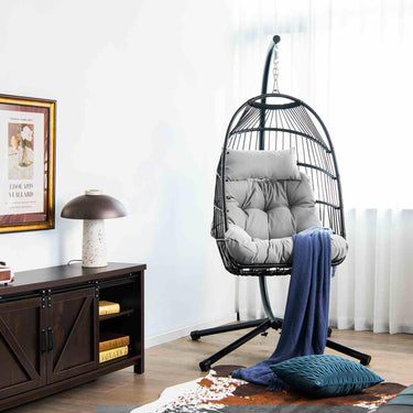 Hanging Swing Egg Chair With Stand Cozy Head Pillow & Cushion