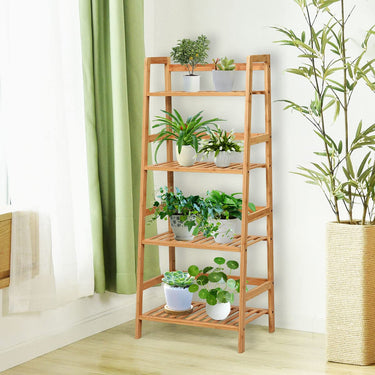 4-Tier Bamboo Plant Rack, Freestanding Flower Ladder Stand