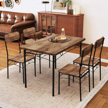 5-Piece Dining Table Set for 4 with Metal Frame and Wood Rectangular Table