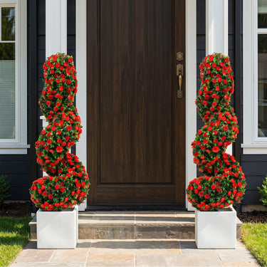 Artificial Spiral Topiary Trees Set of 2, 3FT Outdoor Faux Plants