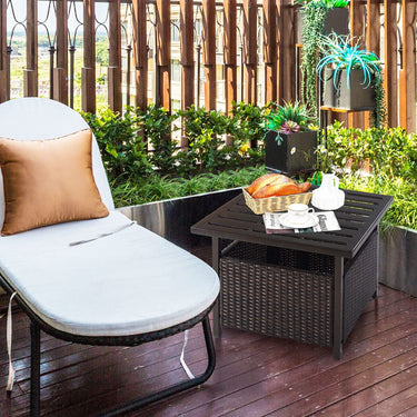 Brown Rattan Wicker Steel Side Table Outdoor Furniture Deck Garden Patio Pool
