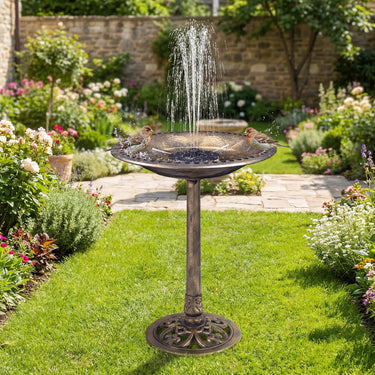 71cm Bird Bath with Solar Powered Fountain with 6 Nozzles and 3 Ground Stakes for Garden