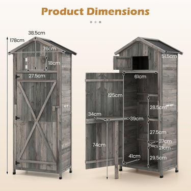 Wood Garden Storage Shed, 76 x 51.5 x 178 cm Outdoor Storage Cabinet with Lockable Barn Door