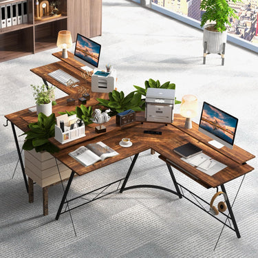 L-shaped Computer Desk with Power Outlet for Home