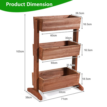 Wooden Vertical Raised Garden Bed, 3 Tiers Freestanding Elevated Garden Planter with Tiltable Design