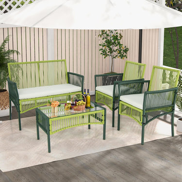 Outdoor Rattan Chair Set, 4 Piece Patio Round Wicker Conversation Set W/Soft Cushions - PatiojoyAU