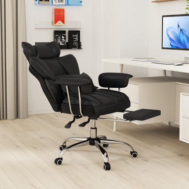 Executive Desk Chair with Retractable Footrest and Adjustable Height Reclining Function