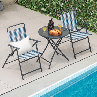 3 Piece Outdoor Folding Bistro Set, 2 Folding Chairs w/Folding Table, Heavy-Duty Metal Frame - PatiojoyAU