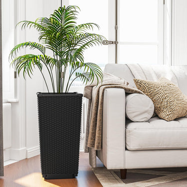 Tall Wicker Planter Box Set of 2, Square Self-Watering Planter
