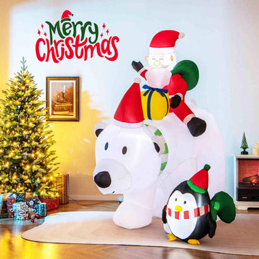 2M Inflatable Christmas Santa Riding Polar Bear with Shaking Head