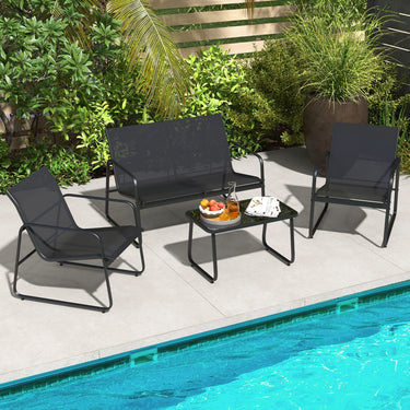 Outdoor Conversation Set, 4 Pieces Patio Furniture Set w/Tempered Glass Coffee Table