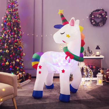 182CM Christmas Magic Unicorn Decoration with Rainbow Tails & Christmas Wreath