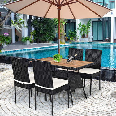 5 PCS Outdoor Rattan Dining Set, Sectional Wicker Patio Conversation Set with Acacia Wood Table Top & 4 Chairs - PatiojoyAU