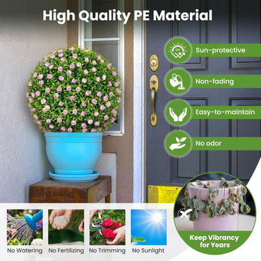 2 PCS Artificial Plant Topiary Balls, 44.5 cm Faux Decorative Balls w/Pink Flowers