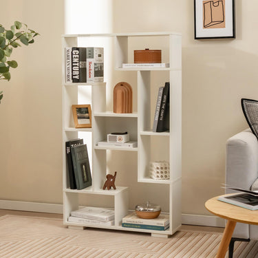 120cm Modern Geometric Bookcase with Open Shelves-White